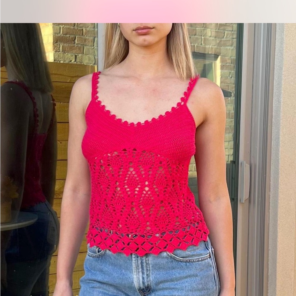 Express early y2k Women's Red Crochet Tank Top